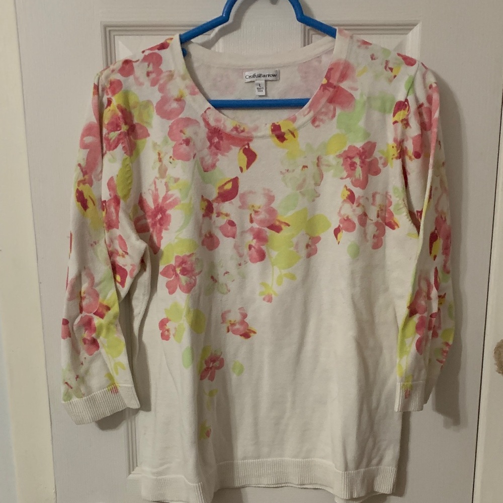 Croft & Barrow Floral Crew Neck Sweater - Pink, Green, Cream
